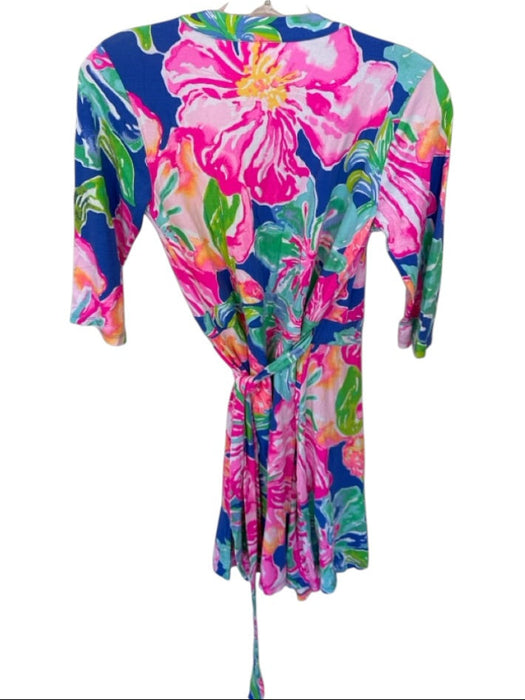 Lilly Pulitzer Size S Blue & Pink Rayon Long Sleeve Flowers Wrap Dress Blue & Pink / S