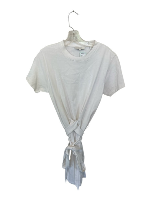 Vince Size S White Cotton Blend Short Sleeve Attached Belt Dress White / S
