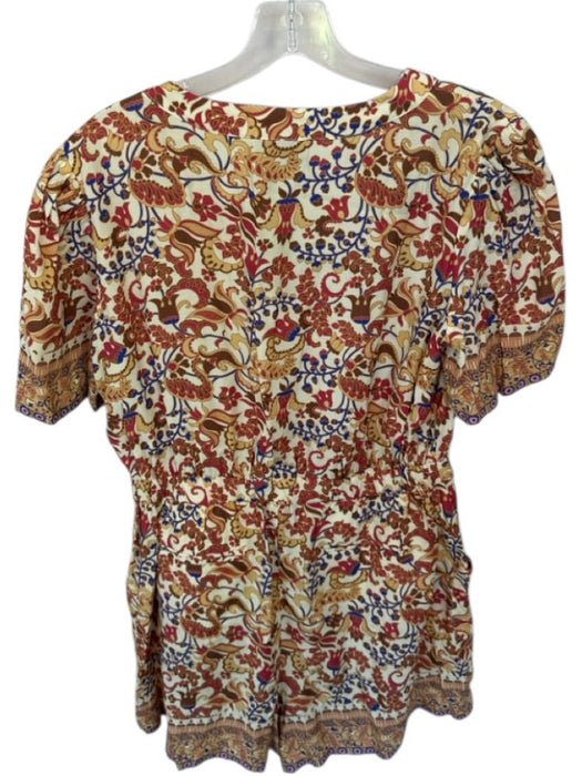 Tuckernuck Size Est S Brown & Blue Viscose Floral Short Sleeve Romper Brown & Blue / Est S