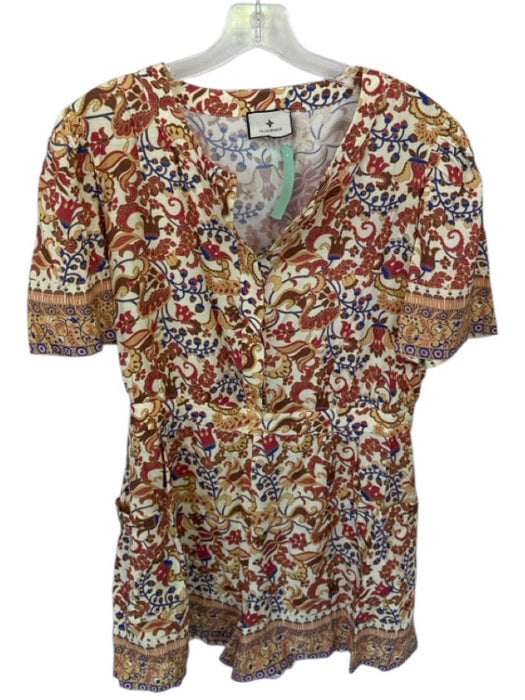 Tuckernuck Size Est S Brown & Blue Viscose Floral Short Sleeve Romper Brown & Blue / Est S