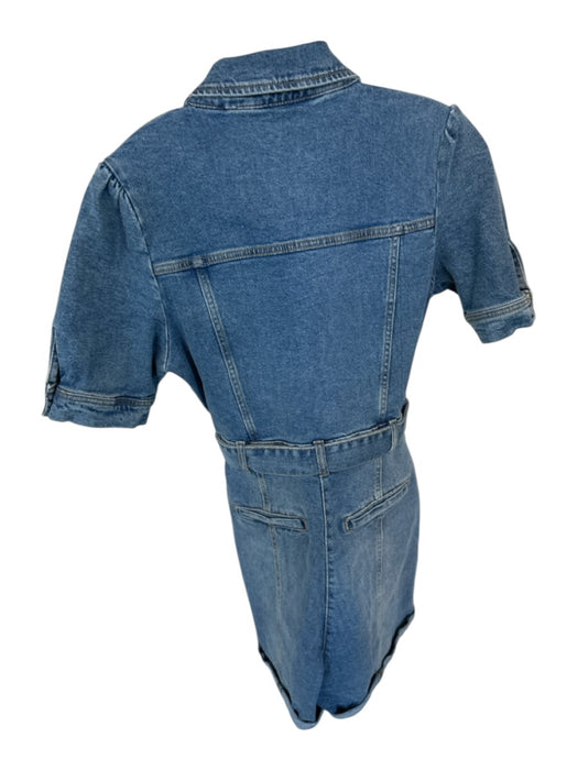 Avec Les Filles Size S Med Light Wash Cotton Blend Short Sleeve Denim Romper Med Light Wash / S