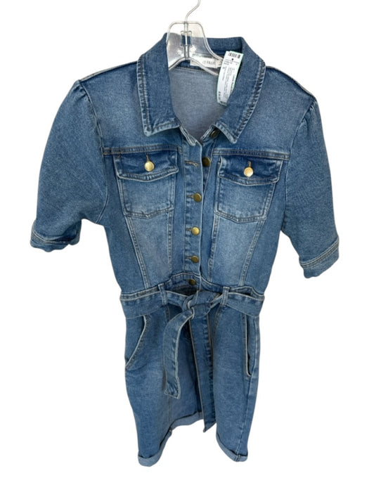 Avec Les Filles Size S Med Light Wash Cotton Blend Short Sleeve Denim Romper Med Light Wash / S