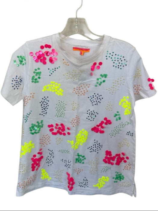 Vilagallo Size S White & Multi Cotton Blend Sequins Short Sleeve Top White & Multi / S