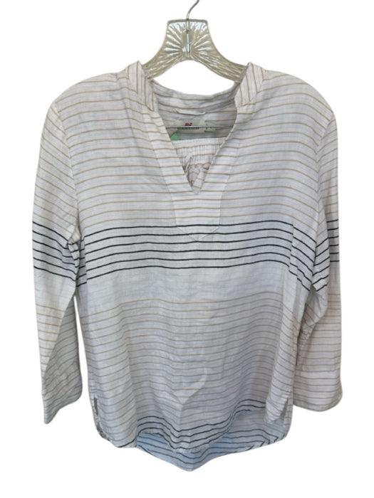 Vineyard vines Size S Cream & Black Linen Long Sleeve Striped Short Set Cream & Black / S