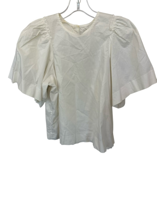Marie Oliver Size S Cream Cotton Short Sleeve Ruffles Back button Top Cream / S