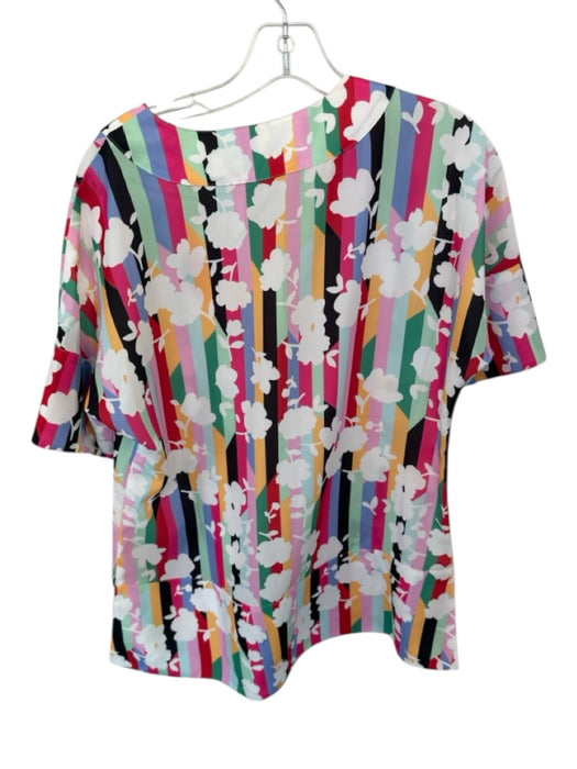 Crosby Size XS White & Multi Polyester Short Sleeve Striped Flowers V Neck Top White & Multi / XS