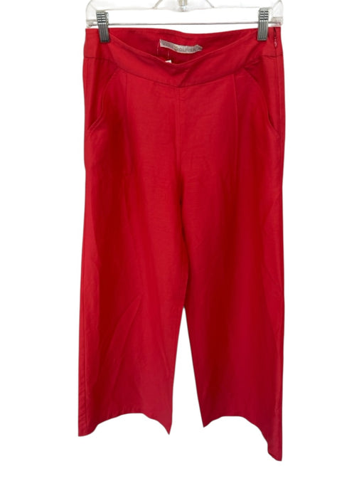 Marie Oliver Size 4 Red Cotton & Silk Side Zip Pleat Detail Wide Leg Pants Red / 4