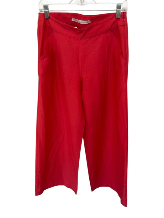 Marie Oliver Size 4 Red Cotton & Silk Side Zip Pleat Detail Wide Leg Pants Red / 4