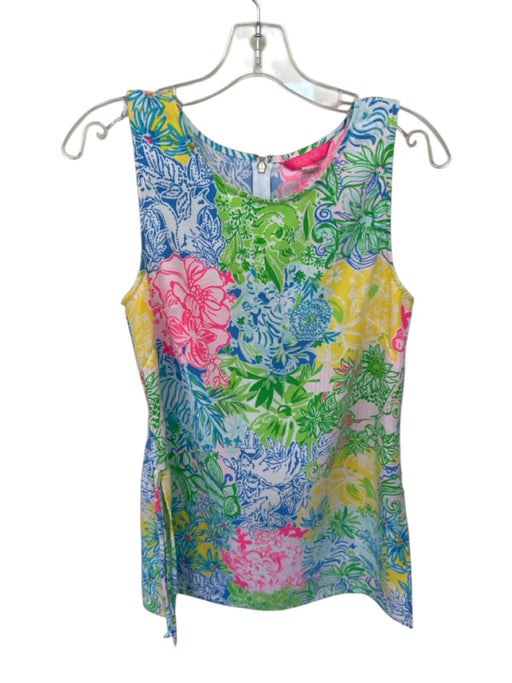 Lilly Pulitzer Size S Multi Rayon Sleeveless Tropical Back Zip Side Slits Dress Multi / S