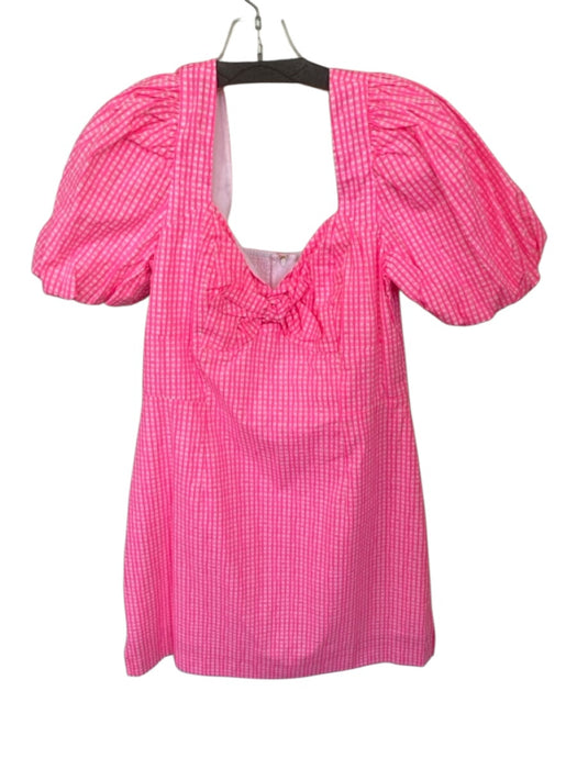Lilly Pulitzer Size 4 Hot Pink & White Cotton Short Balloon Sleeve Dress Hot Pink & White / 4