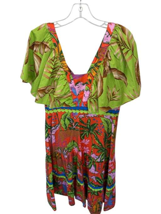 Alden Adair Size M Green & Orange Cotton Blend Short Sleeve Tropical Maxi Dress Green & Orange / M
