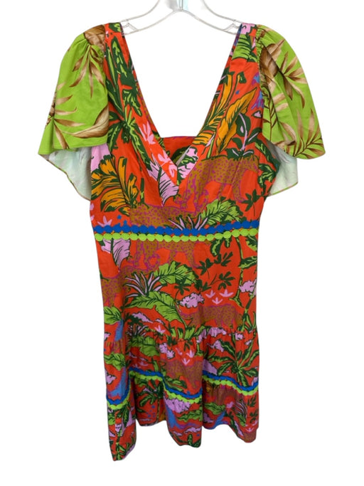 Alden Adair Size M Green & Orange Cotton Blend Short Sleeve Tropical Maxi Dress Green & Orange / M