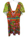 Alden Adair Size M Green & Orange Cotton Blend Short Sleeve Tropical Maxi Dress Green & Orange / M