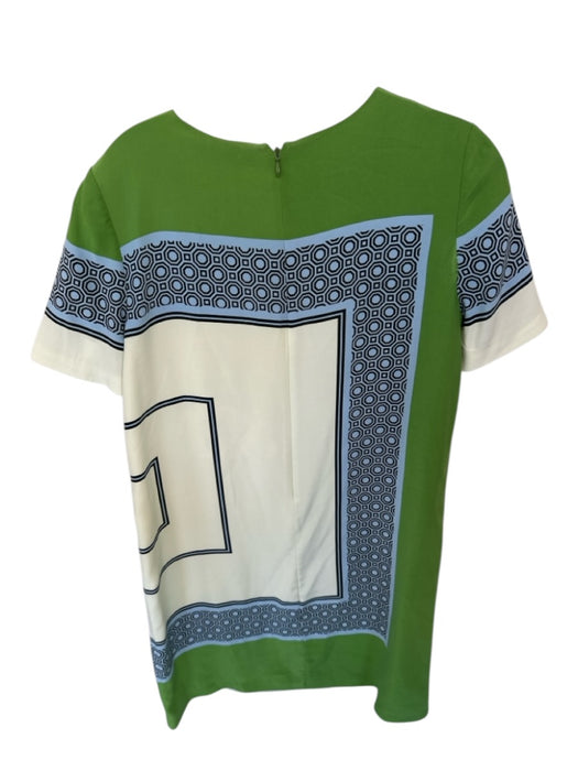 Tory Burch Size 4 Green & Blue Silk Short Sleeve Honeycomb Dress Green & Blue / 4