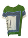 Tory Burch Size 4 Green & Blue Silk Short Sleeve Honeycomb Dress Green & Blue / 4