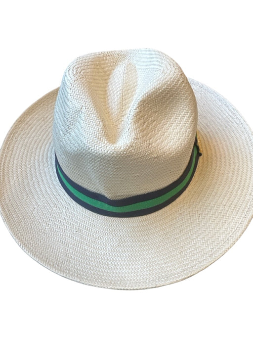 Tory Burch Cream & Navy paper straw Ribbon Fedora Hat Cream & Navy / One Size