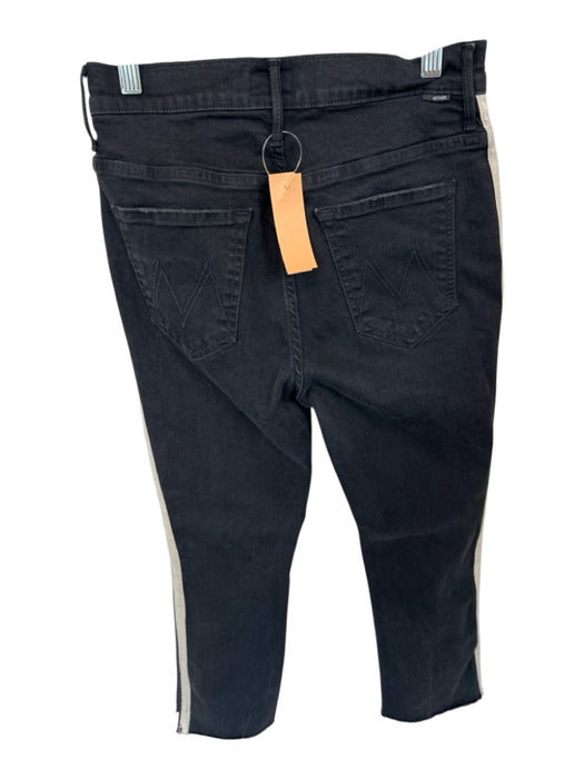 Mother Size 28 Black & White Cotton Blend Side Stripe Skinny Frayed Ankle Jeans Black & White / 28