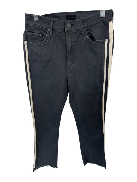 Mother Size 28 Black & White Cotton Blend Side Stripe Skinny Frayed Ankle Jeans Black & White / 28