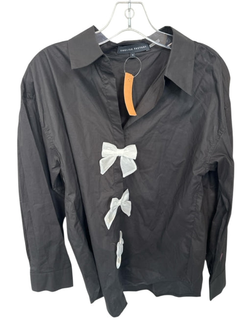 English Factory Size S Black & White Cotton Blend Bows Collar Long Sleeve Top Black & White / S