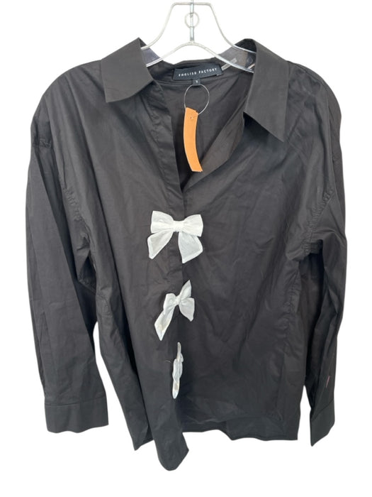 English Factory Size S Black & White Cotton Blend Bows Collar Long Sleeve Top Black & White / S