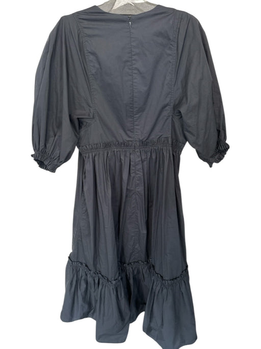 Hunter Bell Size M Black Cotton Back Zip V Neck Puff Sleeve Pleaded detail Dress Black / M