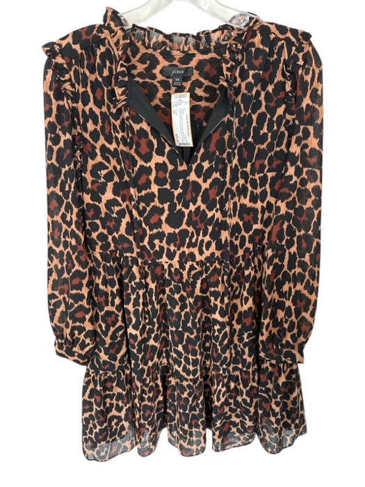 J Crew Size XS Orange & Black Polyester Animal Print Ruffle Collar Dress Orange & Black / XS
