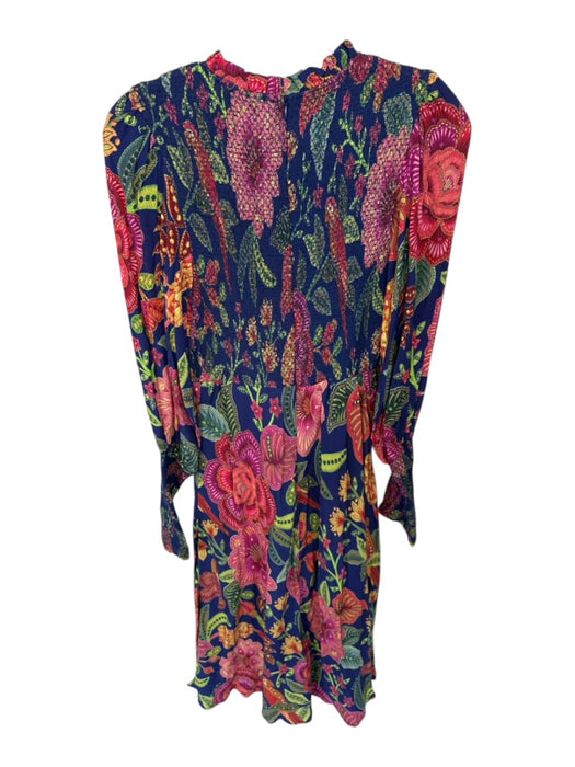 Farm Rio Size S Multi Viscose Ruffle Neck Sheer Long Sleeve Back Zip Dress Multi / S