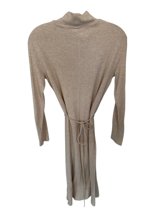 Vince Size S Cream Cotton Blend Turtle Neck Long Sleeve Tie Belt Fitted Dress Cream / S