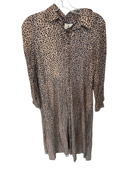 Tuckernuck Size S Tan & black Rayon Cheetah Print Collar Long Sleeve Dress Tan & black / S