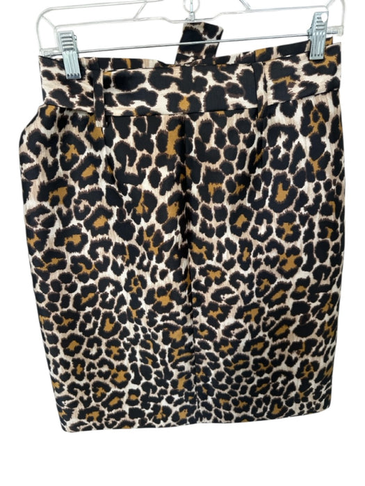 J Crew Size 4 Tan & Brown Polyester Belted Animal Print Back Zip Midi Skirt Tan & Brown / 4