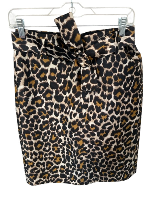 J Crew Size 4 Tan & Brown Polyester Belted Animal Print Back Zip Midi Skirt Tan & Brown / 4