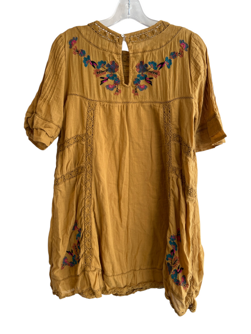 Free People Size S Yellow 100% Cotton Embroidered Broderie Anglaise Mini Dress Yellow / S