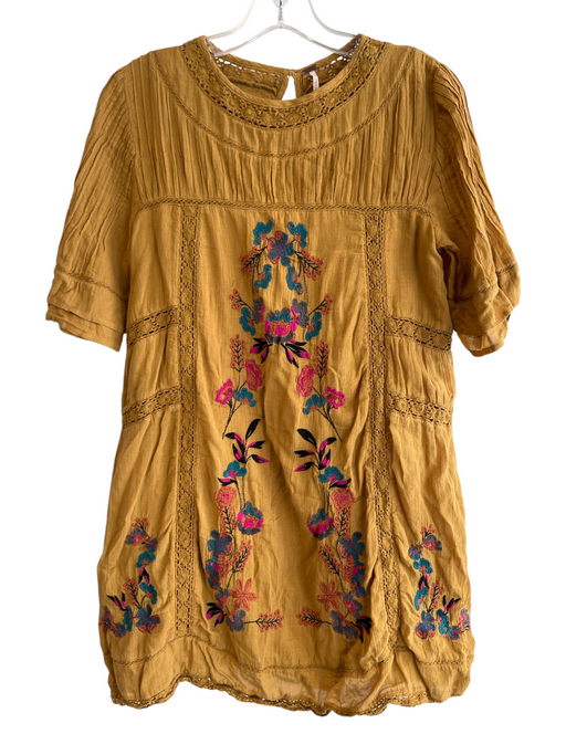 Free People Size S Yellow 100% Cotton Embroidered Broderie Anglaise Mini Dress Yellow / S