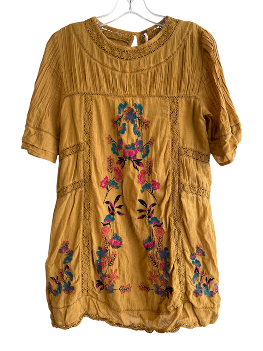 Free People Size S Yellow 100% Cotton Embroidered Broderie Anglaise Mini Dress Yellow / S