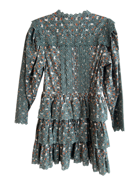 Ulla Johnson Size 6 Green 100% Cotton Embroidered Floral Eyelet Bottom Dress Green / 6