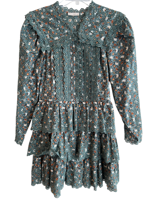 Ulla Johnson Size 6 Green 100% Cotton Embroidered Floral Eyelet Bottom Dress Green / 6