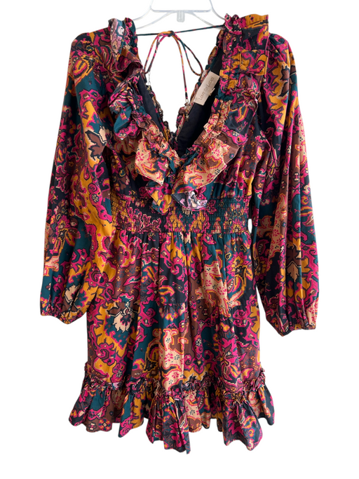 Love The Label Size S Multi 100% Cotton Ruffle V Neck & Back Long Sleeve Dress Multi / S