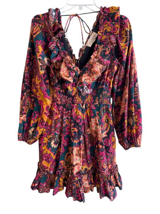 Love The Label Size S Multi 100% Cotton Ruffle V Neck & Back Long Sleeve Dress Multi / S