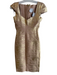 Herve Leger Size S Gold Rayon Blend Foil Bandage Cap Sleeve Knee length Dress Gold / S