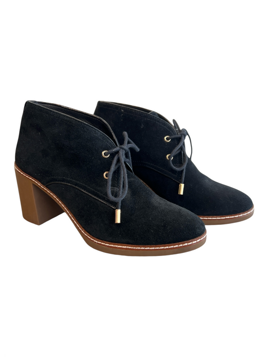 Tory Burch Shoe Size 10 Black Leather Upper Fur Lining Lace Up Block Heel Shoes Black / 10