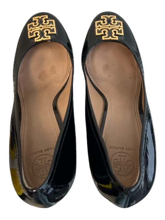 Tory Burch Shoe Size 10 Black Patent Leather gold tone metal Double T Logo Shoes Black / 10