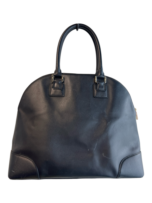 Tory Burch Black Leather Gold Tone Hardware Solid Top Handle Satchel Purse Black