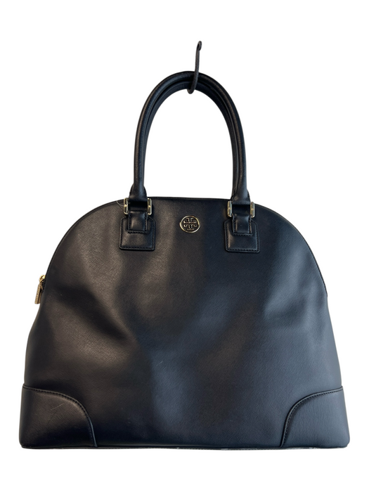 Tory Burch Black Leather Gold Tone Hardware Solid Top Handle Satchel Purse Black