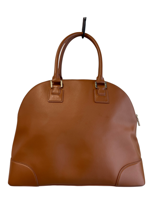 Tory Burch Brown Leather Gold Tone Hardware Solid Top Handle Satchel Purse Brown