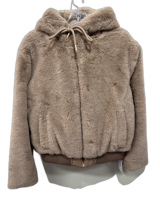 Zara Size XS Light taupe Polyester Faux Fur Zipper Hood Long Sleeve Jacket Light taupe / XS