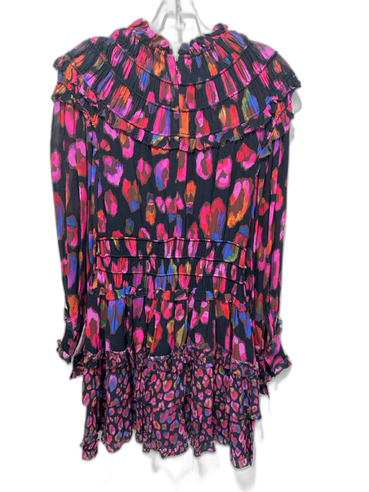 Farm Rio Size XS Pink, Black, Orange Viscose Long puff sleeve Mini Dress Pink, Black, Orange / XS