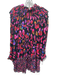 Farm Rio Size XS Pink, Black, Orange Viscose Long puff sleeve Mini Dress Pink, Black, Orange / XS