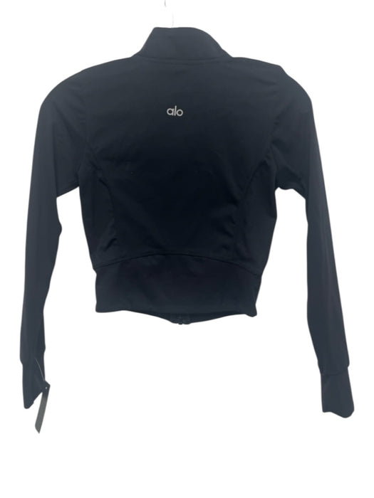Alo Size 4/S Black Nylon Blend Zip Front Thumb Holes Athletic Jacket Black / 4/S