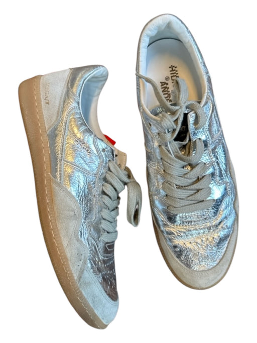 Hidnander Shoe Size 41 Silver Leather Metallic Crinkle Athletic Sneakers Silver / 41