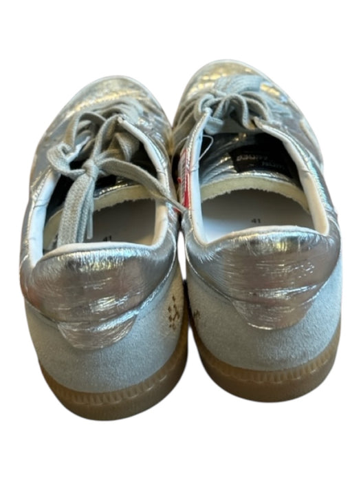 Hidnander Shoe Size 41 Silver Leather Metallic Crinkle Athletic Sneakers Silver / 41